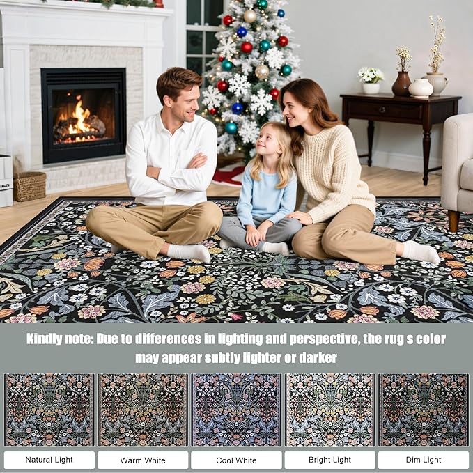 6x9 Area Rugs for Living Room: Floral Washable Rug Vintage Large Soft Boho - Image 9