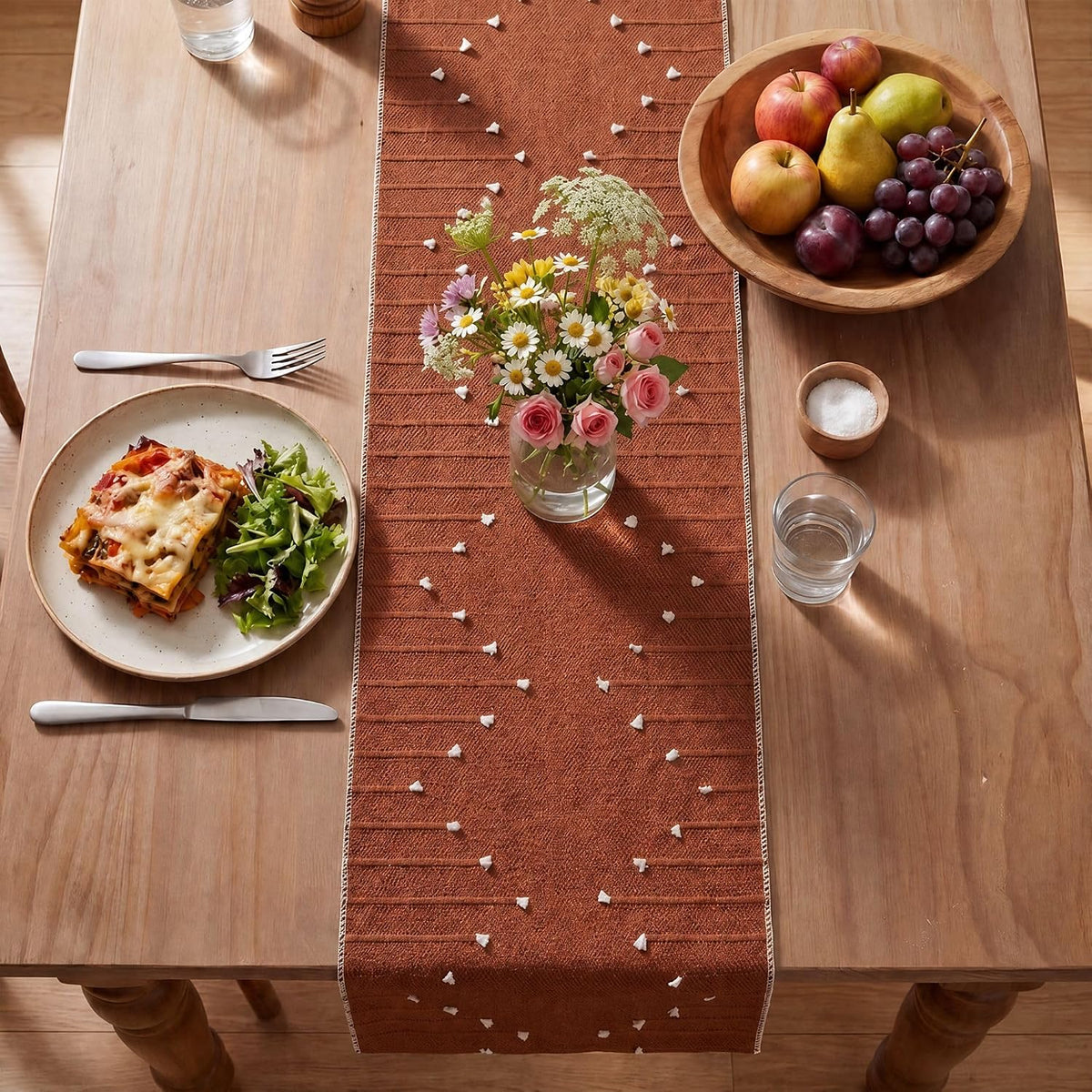 Artoid Mode Caramel Farmhouse Rustic Cotton Woven Table Runner, Seasonal Fall Holiday Kitchen Dining Table Decoration for Home Party Decor 12x72 Inch