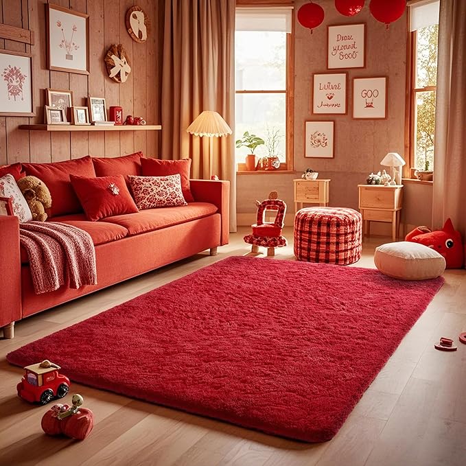 Ophanie Red Rugs for Bedroom Living Room, Fluffy Fuzzy Furry Carpet, Plush Soft - Image 6
