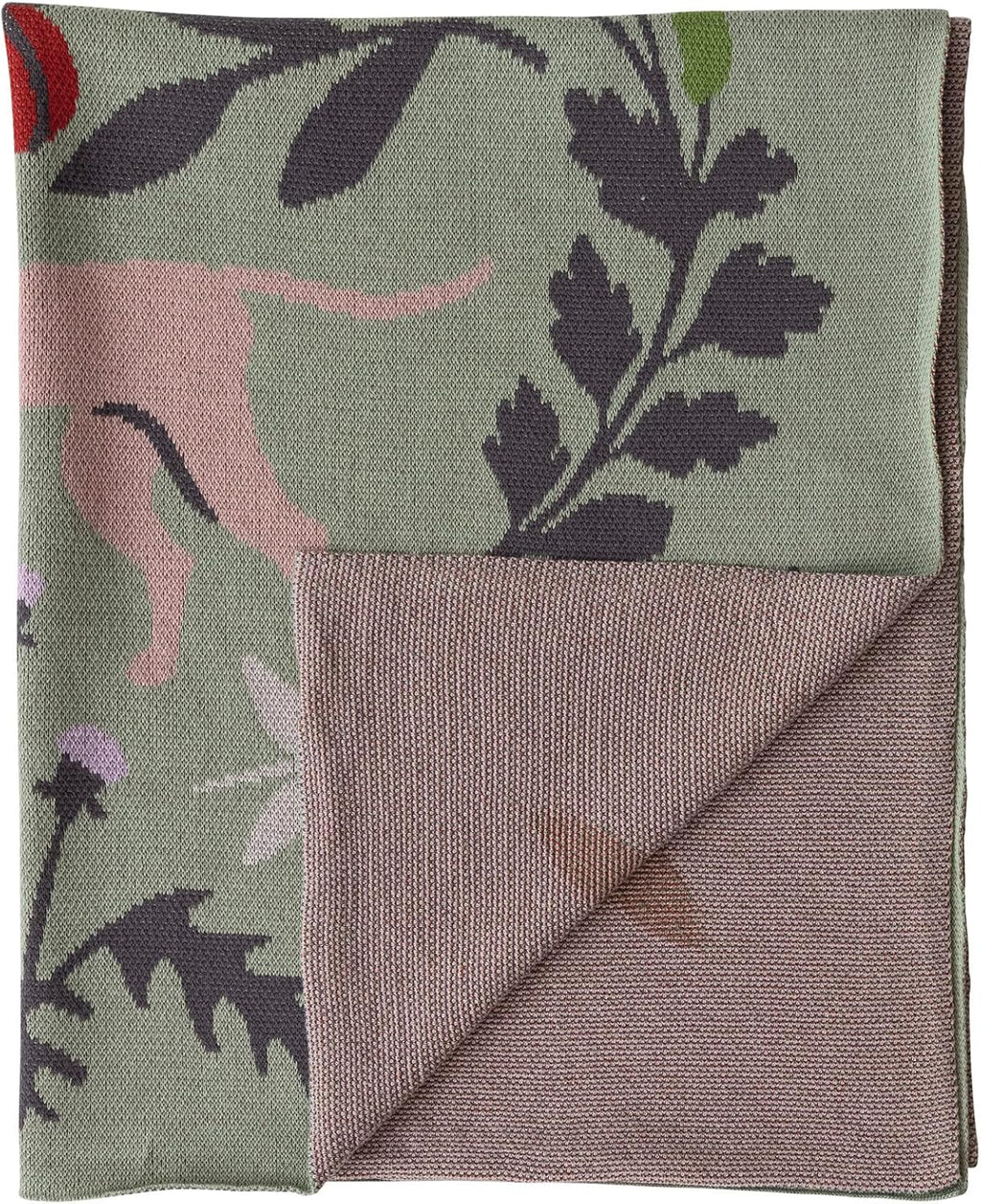 Creative Co-Op Cotton Knit Baby Blanket with Botanical and Animal Motifs, Multicolor