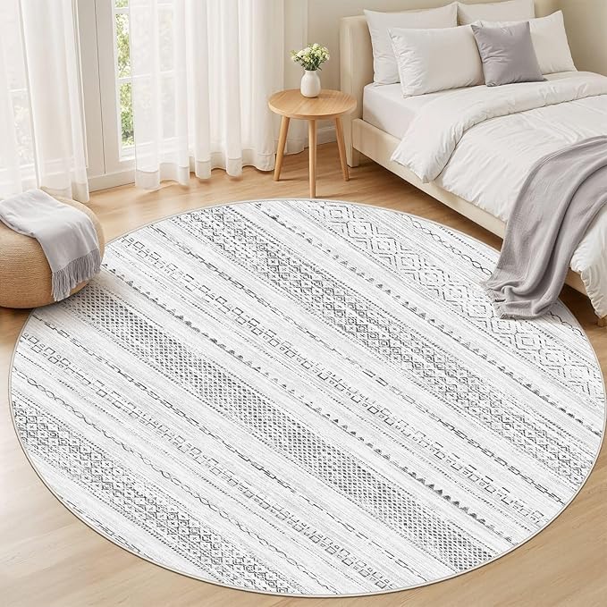 Nakagishi Round Rug Boho Area Rugs: 8x8 Washable Large Circle Neutral Soft - Image 5