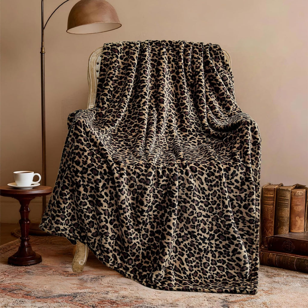 Edenleaf Leopard Print Blanket Fleece Throw for Bed Sofa Travel and Camping, Super Soft Cozy Fluffy Plush Cheetah Print Blanket for All Seasons 50"x60" (Mocha Brown)