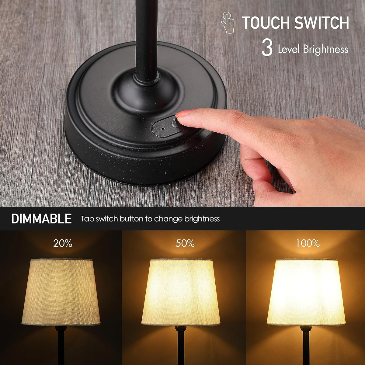 O'Bright Seraph Cordless Rechargeable LED Table Lamp, Black