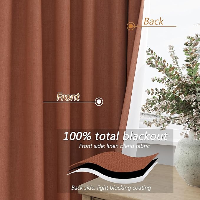 Guken Terracotta 100% Blackout Curtains 90 Inch Length 2 Panels Set Fall - Image 4