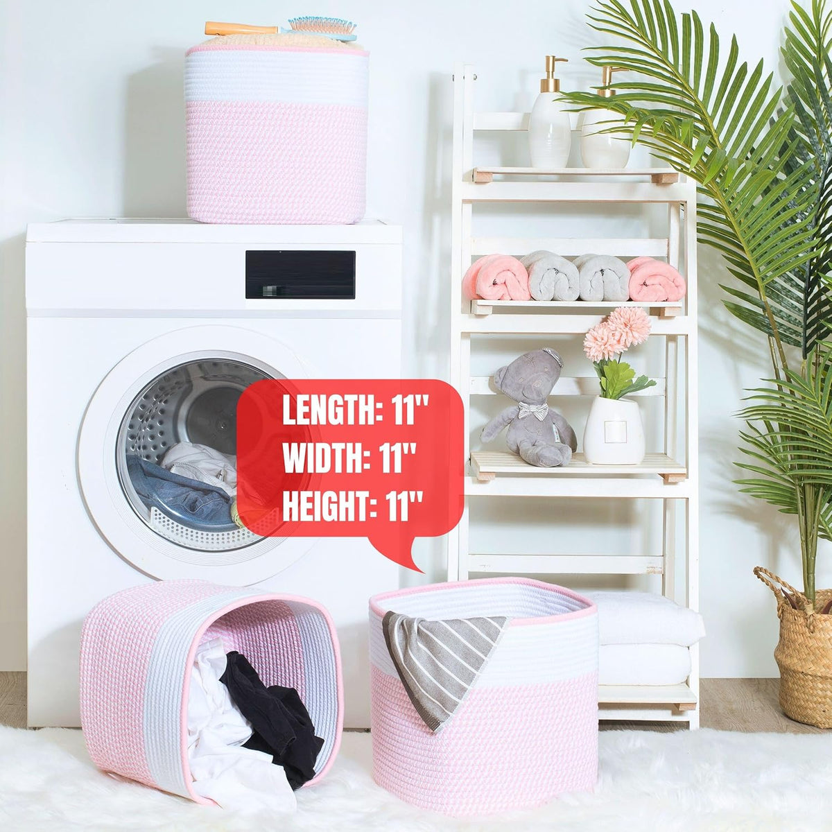 3-Pack 11x11 Inch Cube Storage Bin, Woven Storage Cube Organizer, Closet Organizer, Cute Square Storage Bins, Decorative Classroom Bathroom Pantry and Shelf Baskets, Light Pink