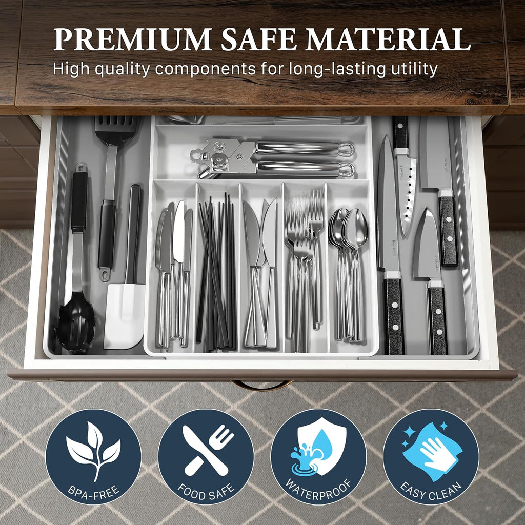 Simple Houseware Expandable Kitchen Drawer Flatware Organizer, Gray/White