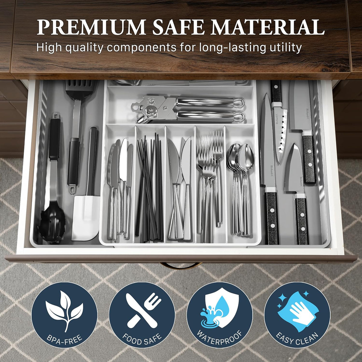 Simple Houseware Expandable Kitchen Drawer Flatware Organizer, Gray/White