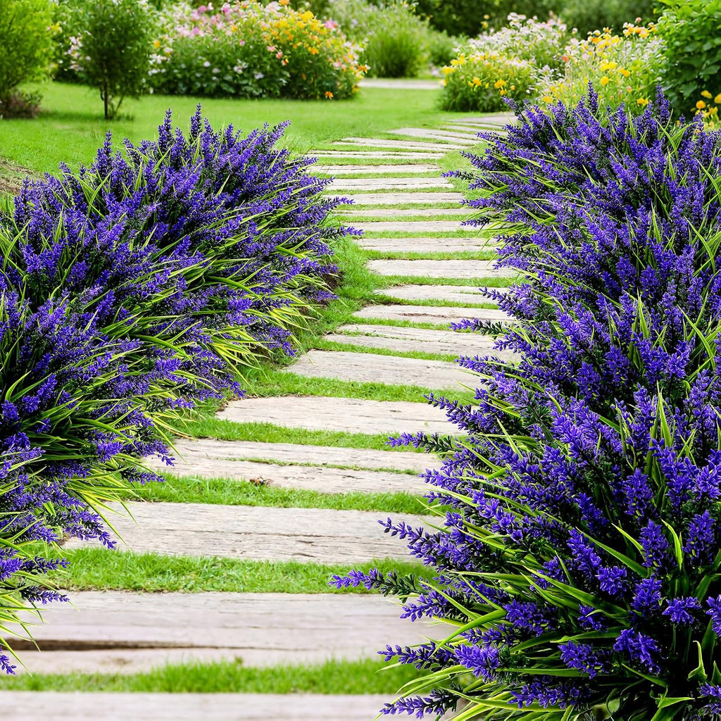 Geegoods 24 Bundles Purple Artificial Plants Flowers Outdoor, UV Resistant