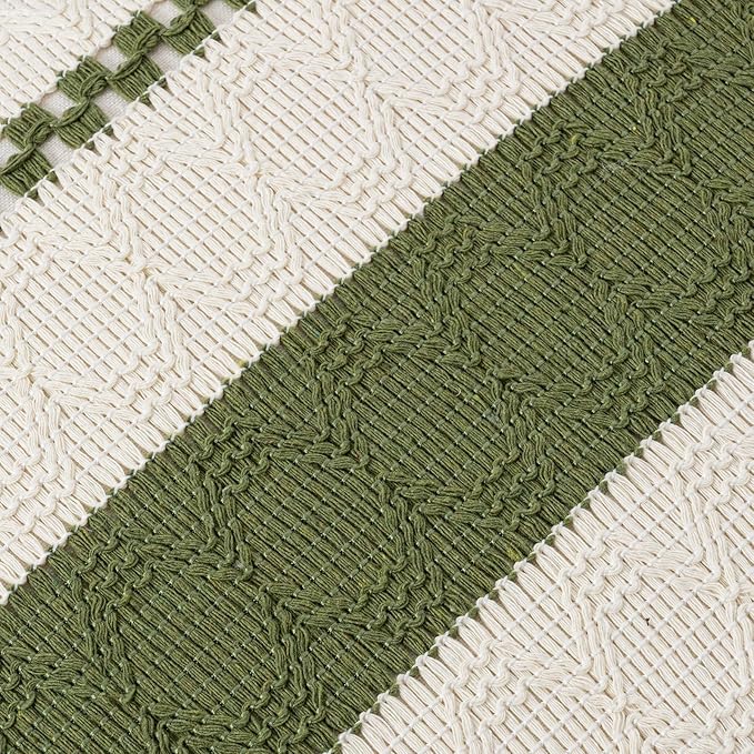 Fancy Homi Set of 1 Boho Moss Green Lumbar Decorative Throw Pillow Cover 12x20 - Image 4