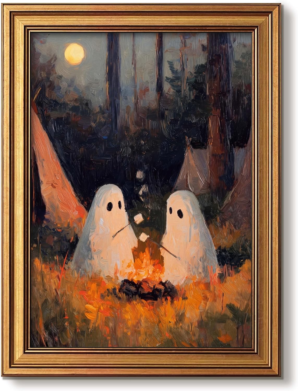 Vintage Gold Framed Halloween Wall Art, Cute Ghosts Pictures Wall Decor