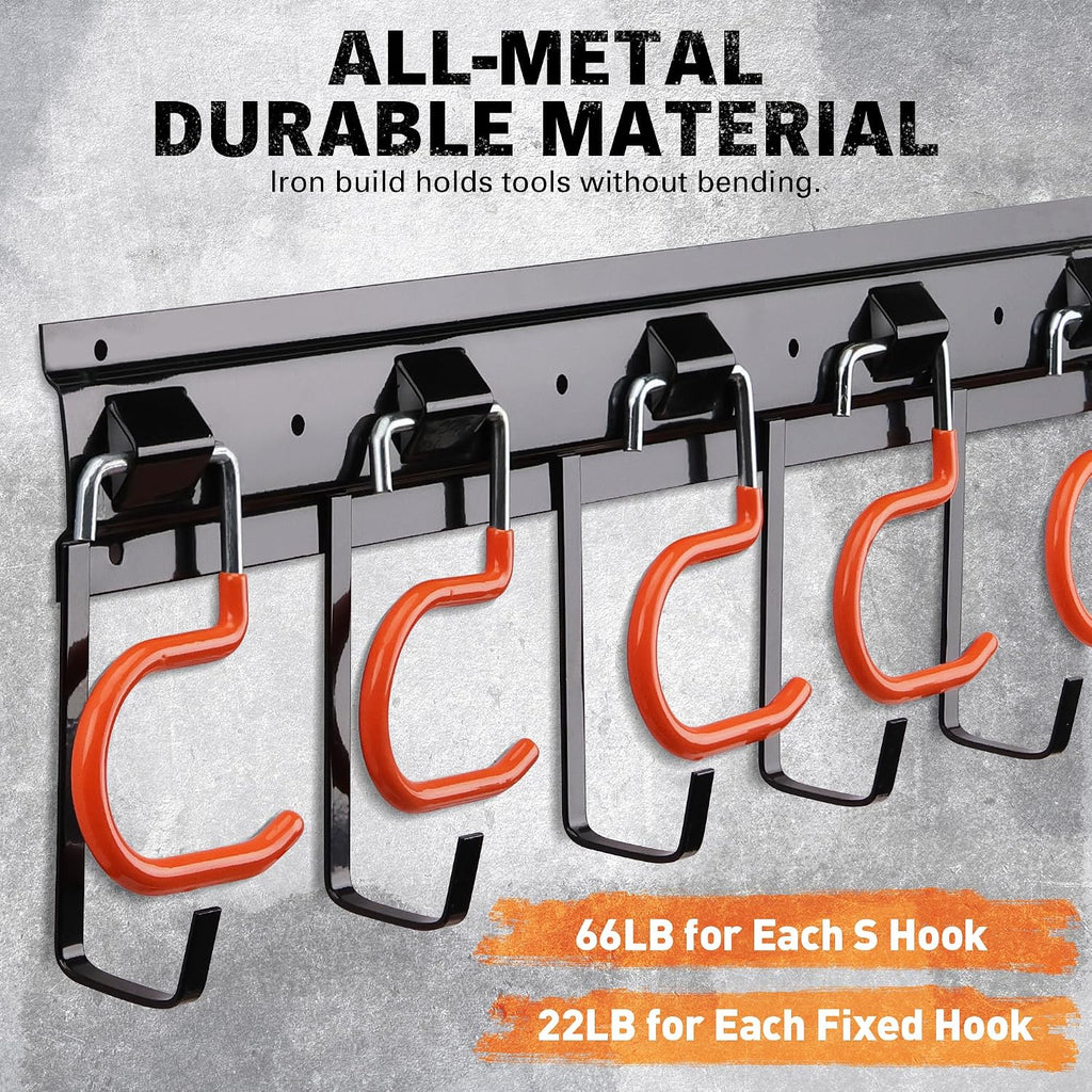 68'' All Metal Adjustable Garden Tool Organizer: Garage Tool Organizer Wall Mount with Orange Hooks, Garage Organizers and Storage, Tool Hangers for Shed