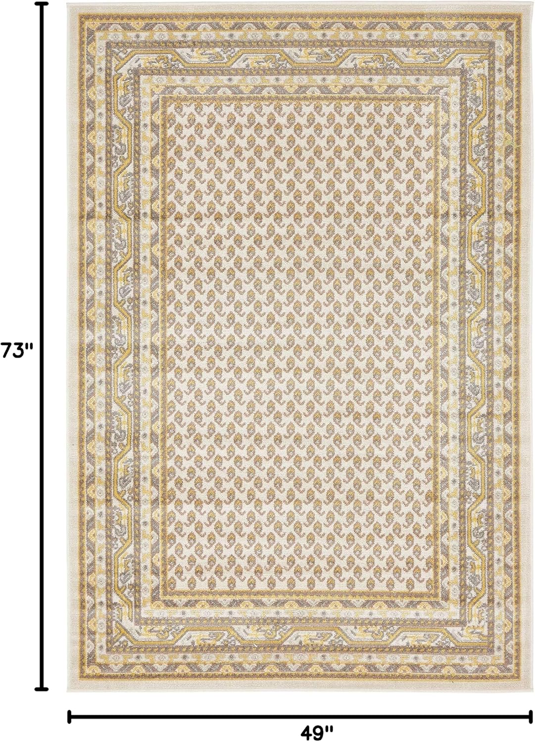 Unique Loom Williamsburg Collection Traditional Border with Dotted Center Area Rug, Rectangular 4' 0" x 6' 0", Beige/Yellow