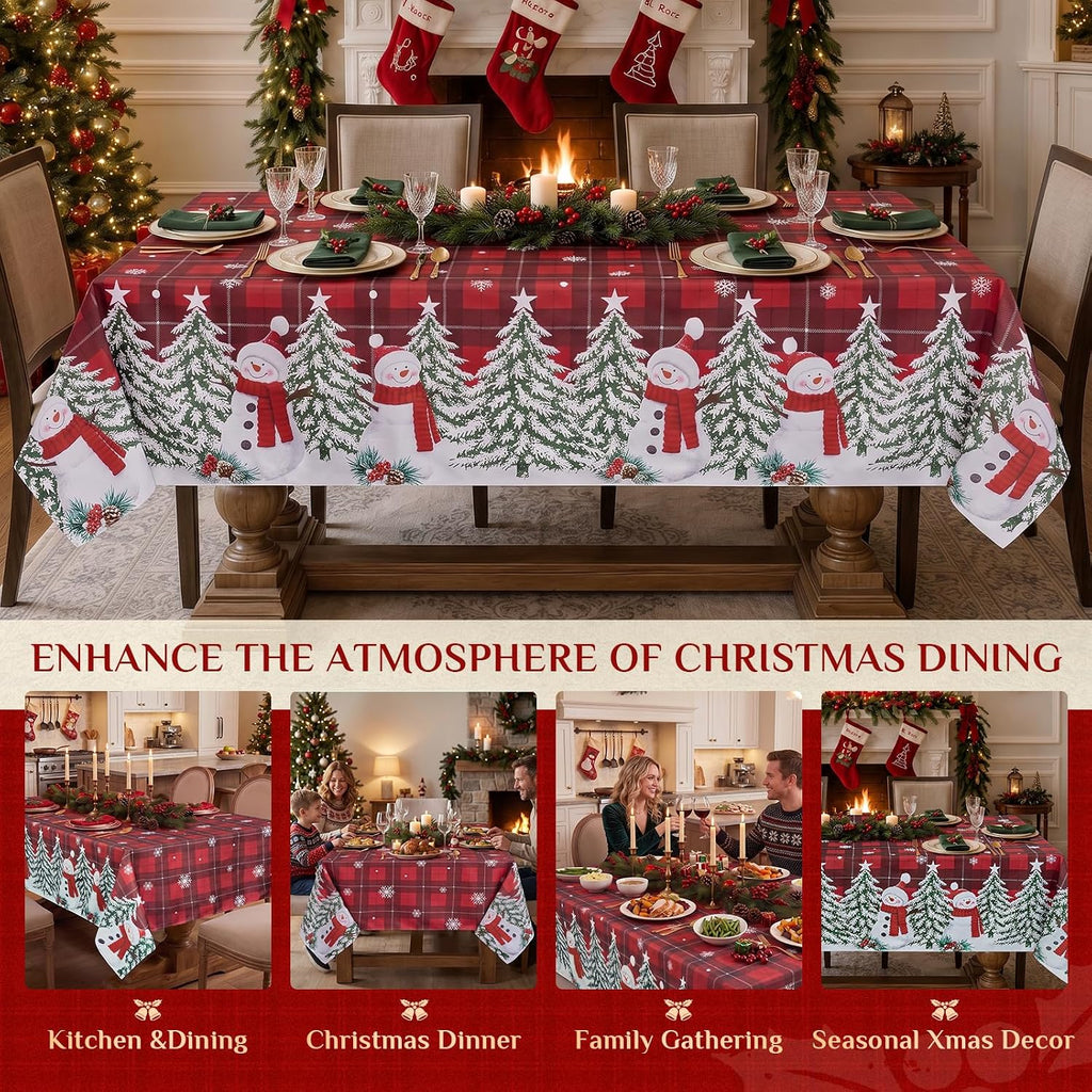 Softalker Christmas Rectangle Tablecloth 60 x 84 Inch, Snowman Red Plaid