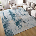 Living Room Rug 7x10 Aqua Blue Area Rugs Machine Washable Abstract Boho Large by OmpaaHomeDecor