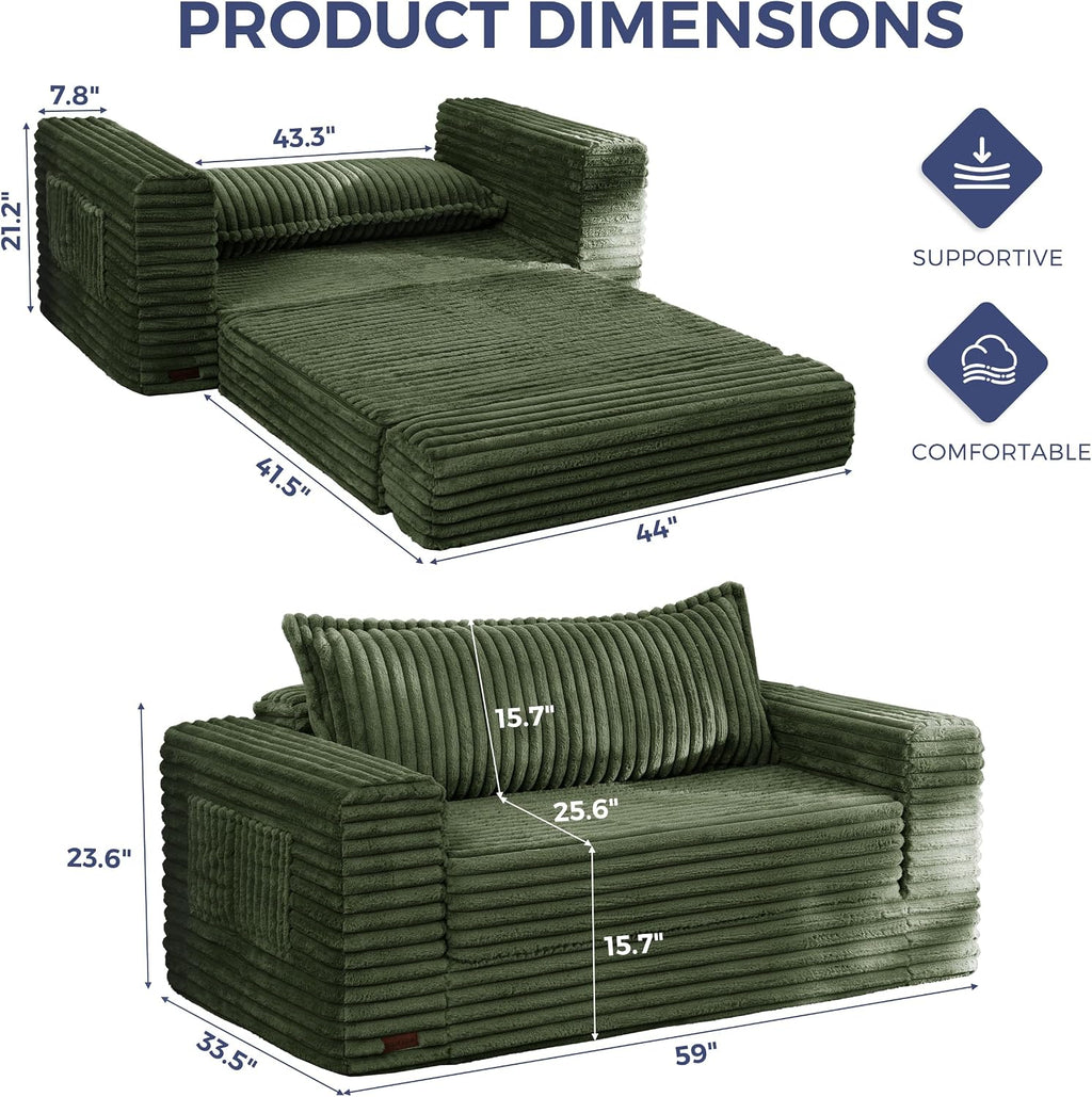 MAXYOYO Convertible Sofa Bed, Pull-Out Loveseat Couch Bed for Small Space