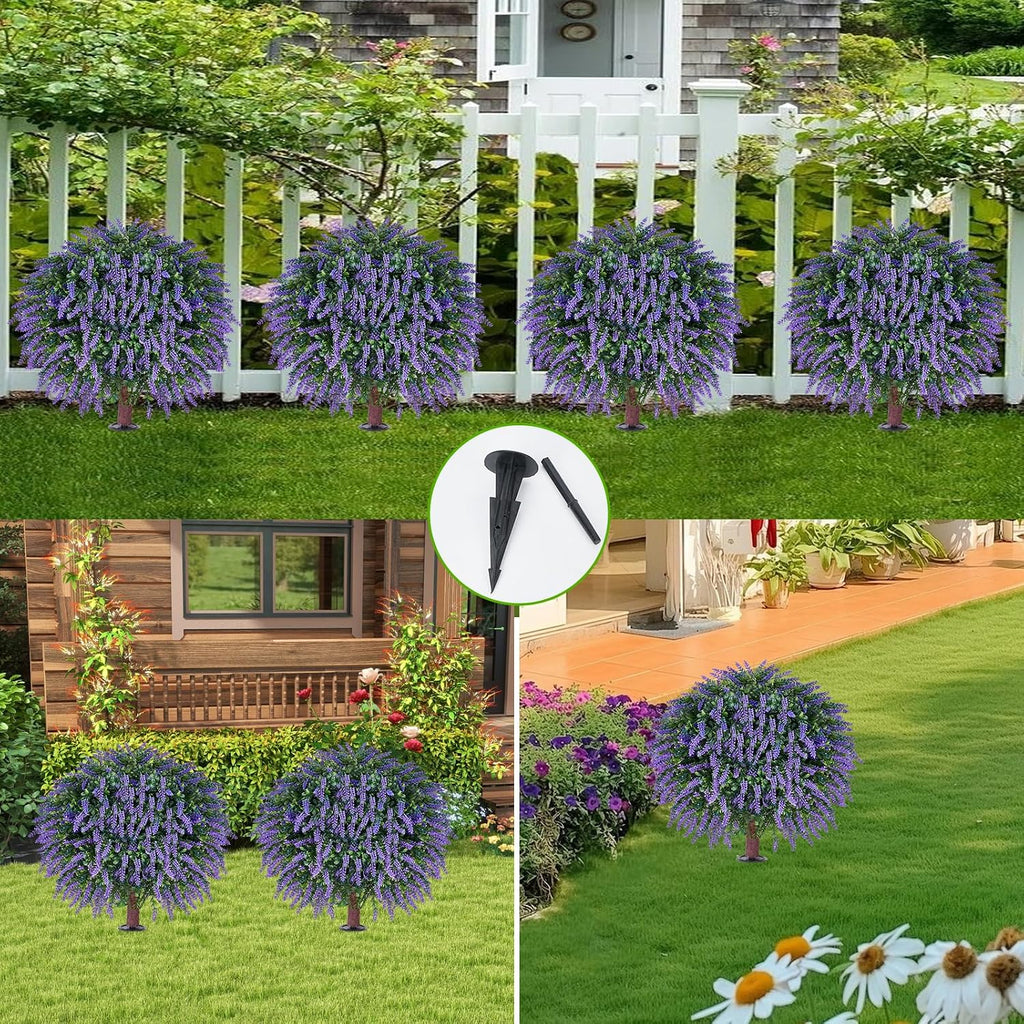 24" Artificial Lavender Topiary Ball Tree 2-Pack, UV Resistant Outdoor