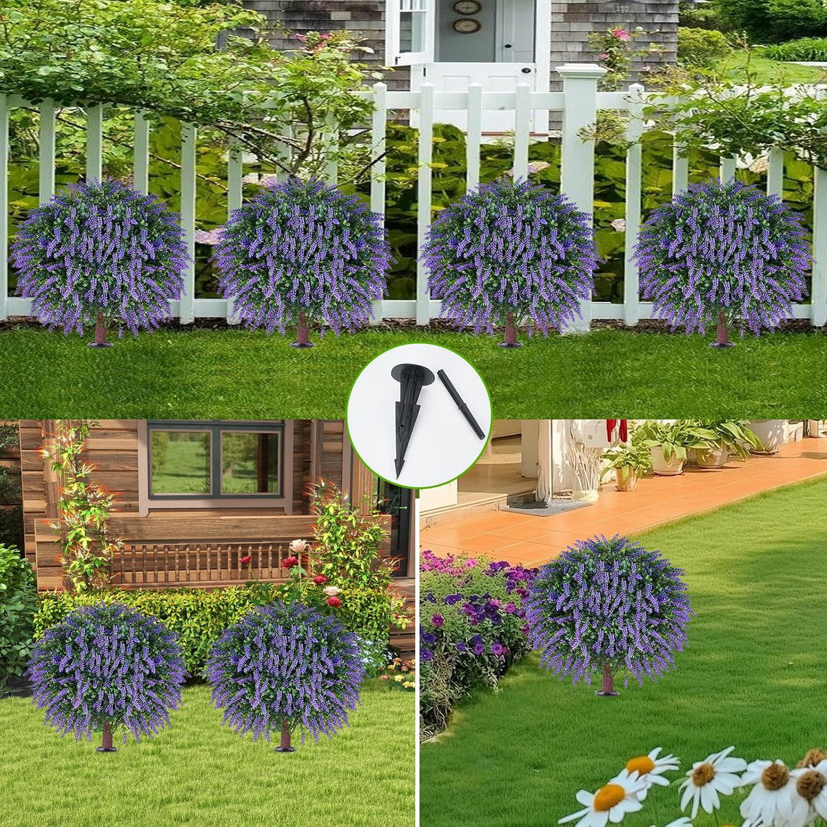 24" Artificial Lavender Topiary Ball Tree 2-Pack, UV Resistant Outdoor