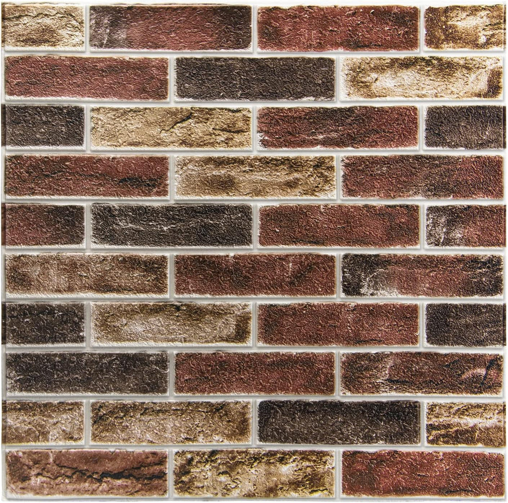 Art3d 10-Pack Durable Faux Brick Peel and Stick 3D Wall Panels, Red Brown