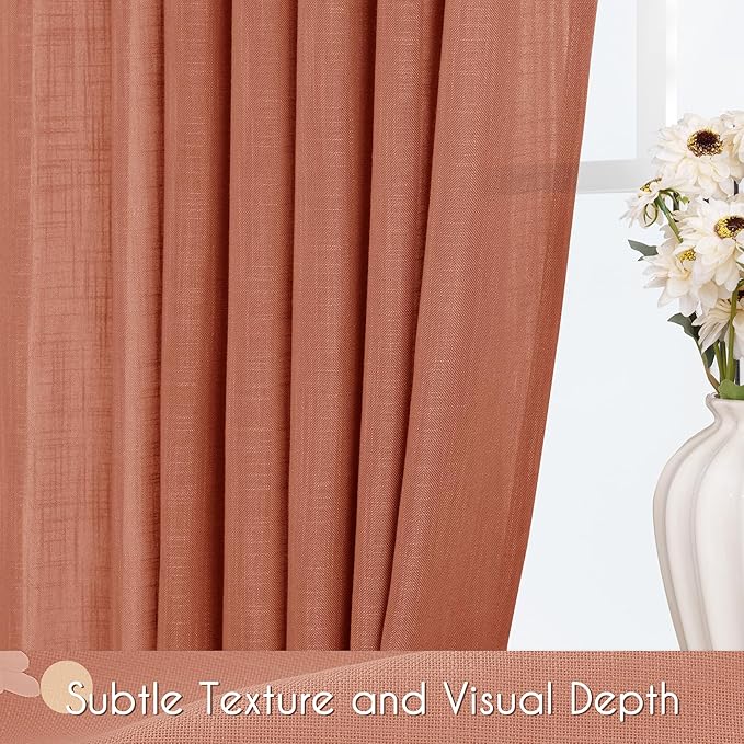 84 inch Linen Terracotta Curtains 2 Panels - Image 7