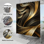 4pcs Shower Curtain Set Black Golden Strip Bathroom Decor with Rug