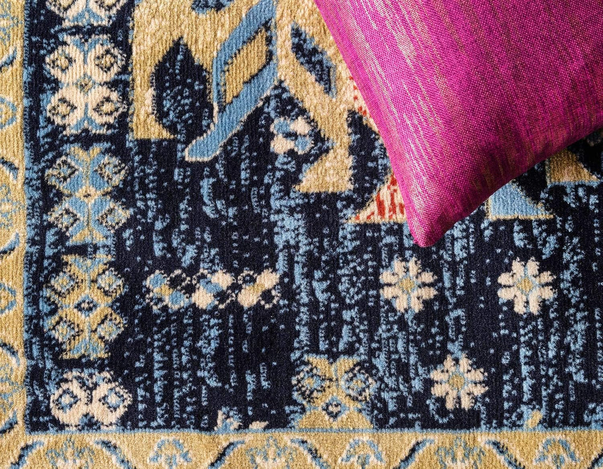 Unique Loom Taftan Collection Border Geometric Tribal Inspired Design Area Rug (4' 0 x 6' 0 Rectangular, Navy Blue/ Gold)