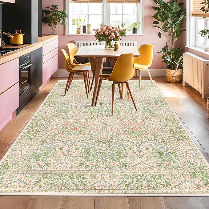 Washable Beige Green 5x8 Area Rug - Image 6