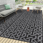 SAND MINE Reversible Mats, Plastic Straw Rug, Modern Area Rug, Large Floor Mat Rug for Outdoors, RV, Patio, Backyard, Deck, Picnic, Beach, Trailer, Camping (9' x 18', Black & Grey)