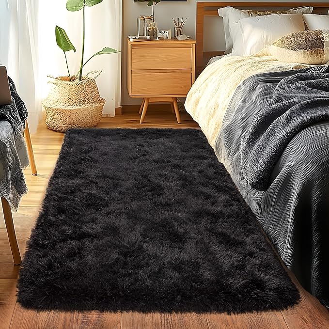 Black Runner Rug for Bedroom Hallways, 2x6 Fluffy Throw Area Rugs Non Slip for - Image 3