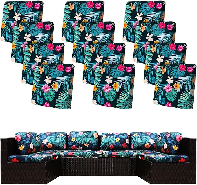 12 Pcs Stretch Patio Cushion Covers, Outdoor Couch Covers Replacement, Outdoor by BIETYONE