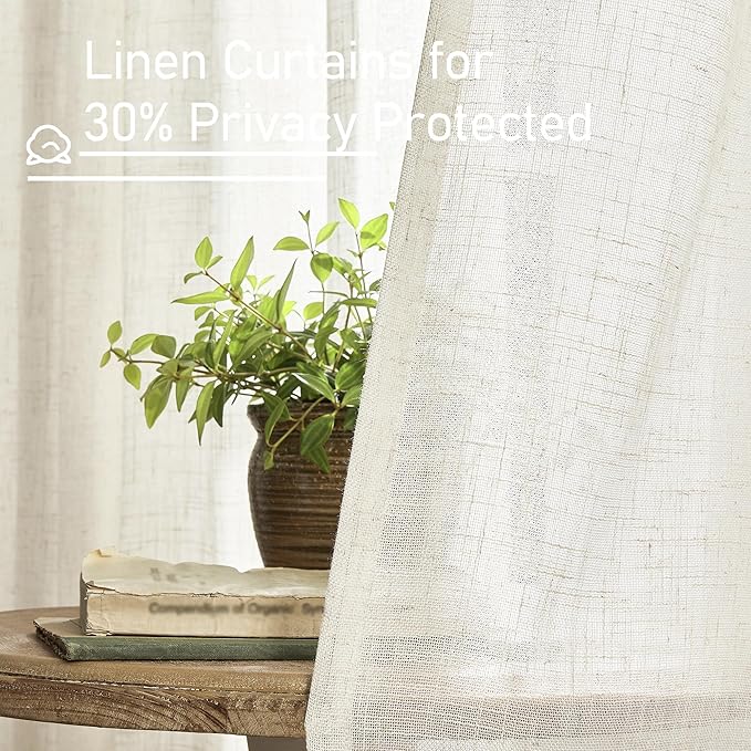 LAMIT Ivory 90 Inches Long Linen Sheer Curtains - Image 5