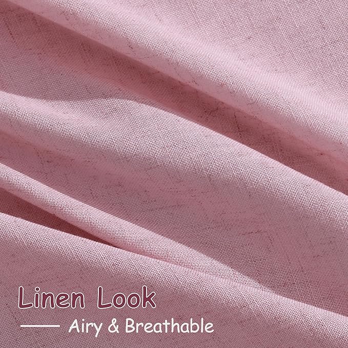 Nanspring Rose Linen Curtains 102 Inches Long 2 Panel Set Back Tab Rod Pocket - Image 4