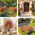 22 Inch Artificial Flowers and Shrubs with Stakes for Outdoors, 4 Colors Mix, 165 Blooms Per Stem, Vibrant Color & No Fade, Heavy‑Duty Stakes for Yard Lawn Patio All‑Season Decor (2Pcs)
