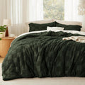 Bedsure Dark Olive Green Comforters Queen Set, Boho Plaid Bedding Set 3 Pcs