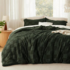 Bedsure Dark Olive Green Comforters Queen Set, Boho Plaid Bedding Set 3 Pcs