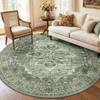 RELEANY Area Rugs 6ft Washable Non-Slip, Floral Vintage Distress Print Pattern by RELEANY