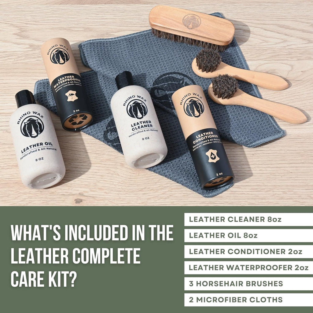 Rhino Wax Complete Leather Care Kit: Cleaner, Conditioner, Oil & Brushes