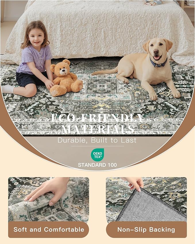 Madane Washable Area Rug 2x3, Small Entryway Rug Non-Slip Vintage Door Mat - Image 5
