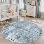 5x5 Blue/Grey Round Rug 5ft Living Room Circle Rug Vintage Round Area Rug Non - Image 2