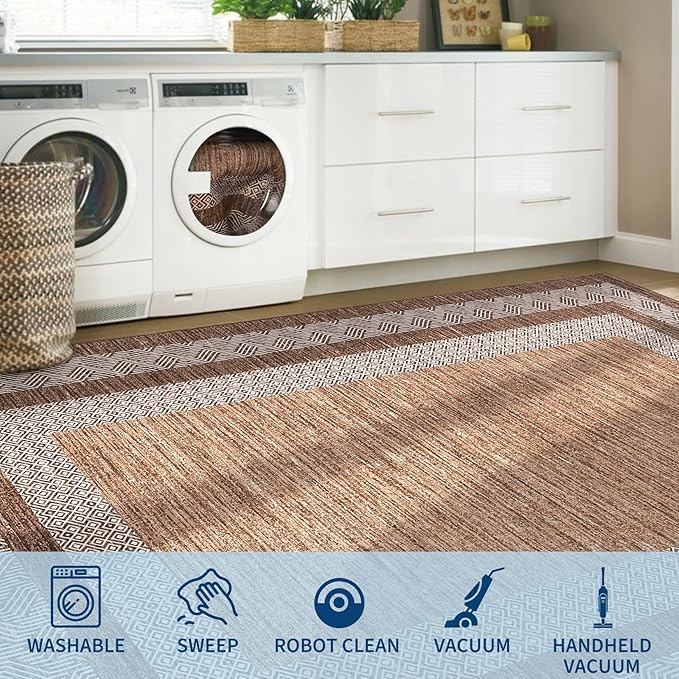 GarveeHome 2.5x8 Modern Bordered Runner Rug Soft Non Slip Washable Floor Carpet - Image 8