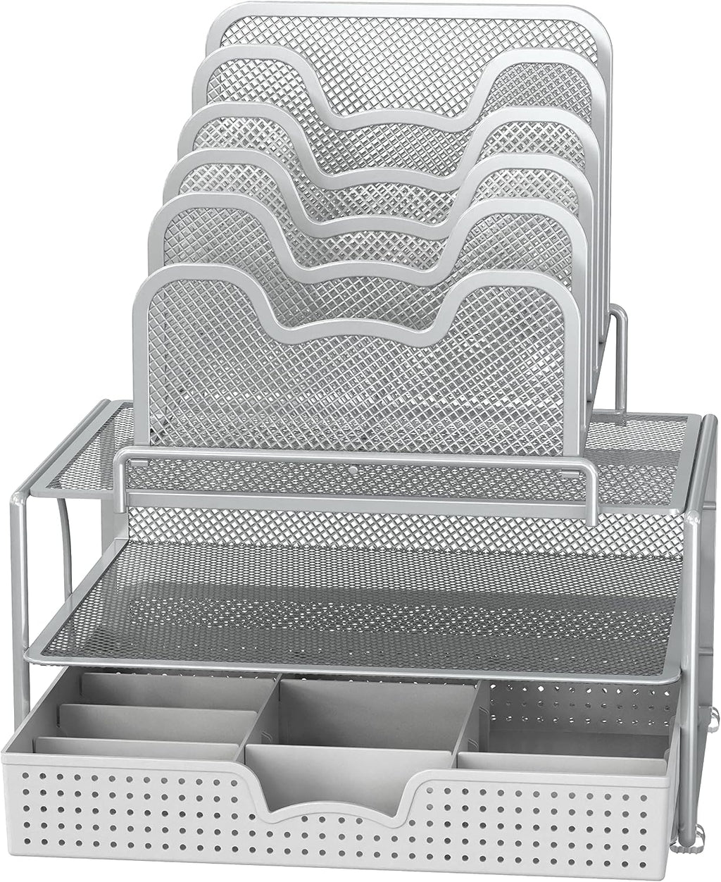 Simple Houseware Mesh Desk Organizer with Sliding Drawer, Silver