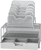 Simple Houseware Mesh Desk Organizer with Sliding Drawer, Silver