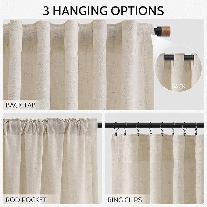 Cream Beige Linen Curtains 132 Inch Length - Image 2