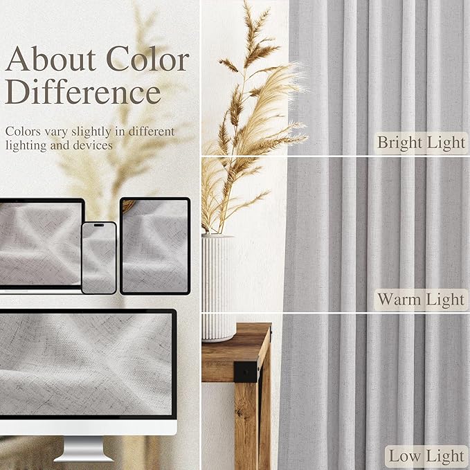 Grey Linen Curtains 108 Inches Long 2 Panels Set - Image 4