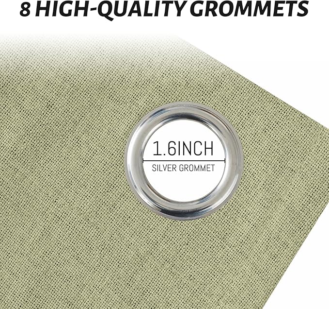 Yakamok Sage Green Linen Curtains 100% Blackout 90 Inches Long, Room Darkening - Image 4