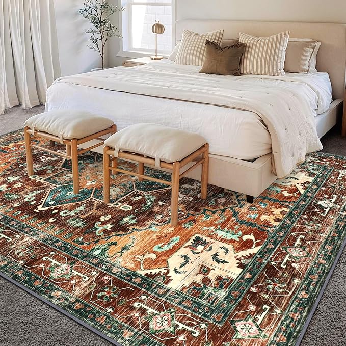 Yamaziot 8x10 Large Area Rug, Non-Slip Washable Boho Vintage Living Room - Image 6
