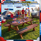 Chumia 3 Pcs American Flag Theme Picnic Table Cover with Bench Covers