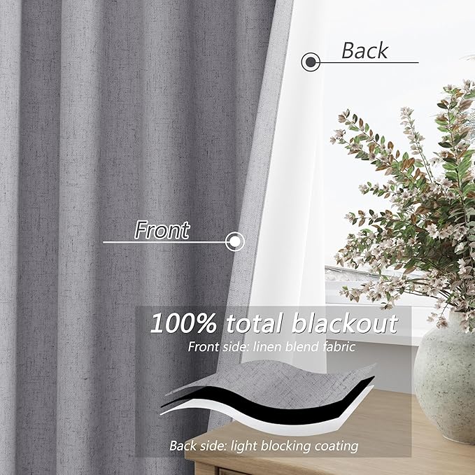 Guken Grey 100% Blackout Curtains 96 Inch Length 2 Panels Set - Image 4
