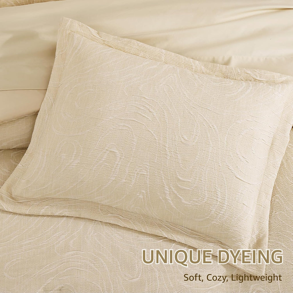 Monbix Queen Comforter Set 7 Pieces Birch Marble Bed in a Bag