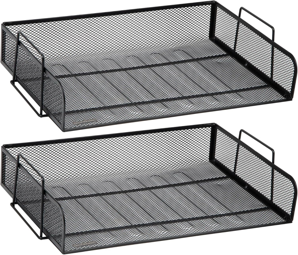 Mind Reader Stackable Paper Tray, Desktop Organizer, File Storage, Office, Metal Mesh, 2 Pcs., Black
