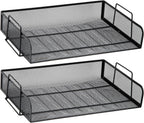 Mind Reader Stackable Paper Tray, Desktop Organizer, File Storage, Office, Metal Mesh, 2 Pcs., Black